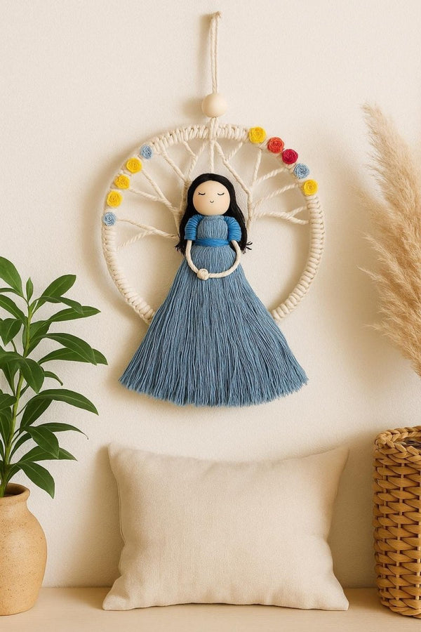 Boho Macrame Doll Dreamcatcher: Handmade Cotton, Wooden Beads Cotton
