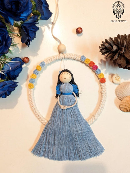 Boho Macrame Doll Dreamcatcher: Handmade Cotton, Wooden Beads Cotton