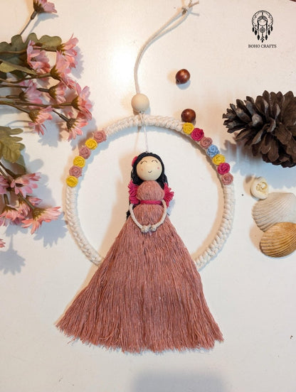 Boho Macrame Doll Dreamcatcher: Handmade Cotton, Wooden Beads Cotton