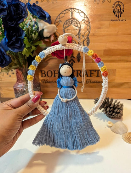 Boho Macrame Doll Dreamcatcher: Handmade Cotton, Wooden Beads Cotton