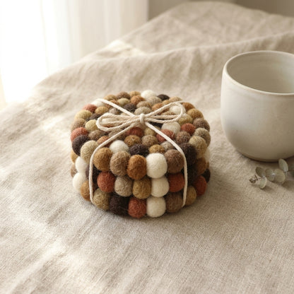 Namaste Artisans Handcrafted Round Wool Felt Coasters - Set of 4