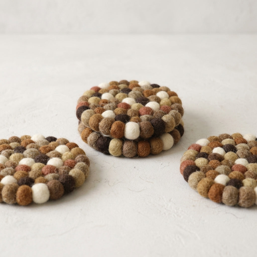 Namaste Artisans Handcrafted Round Wool Felt Coasters - Set of 4