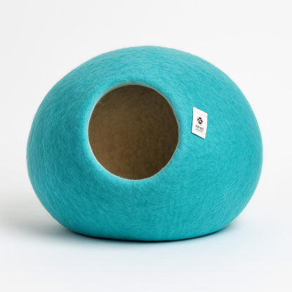 Cat Cave Bed: Aqua Wool Felt - Handmade, Cozy, Lightweight Cat_Ears_Wool