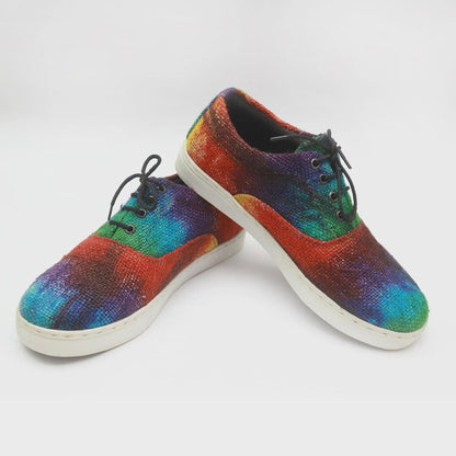 Colorful Rasta Hemp Sneakers: Handmade Tie - Dye Vegan Footwear for Eco - Conscious Festival - Goers Comfort_Travel_Shoes