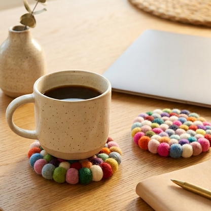 Namaste Artisans Handcrafted Round Wool Felt Coasters - Set of 4