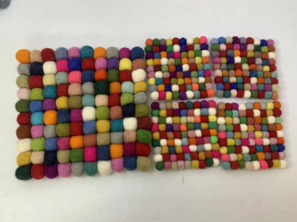 Confetti Wool Felt Coaster Set: Round, Square, or Hex Shapes drink_coasters