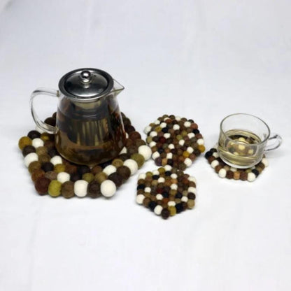Earth Tone Wool Felt Coasters: Round, Square, or Hex Sets coasters_set