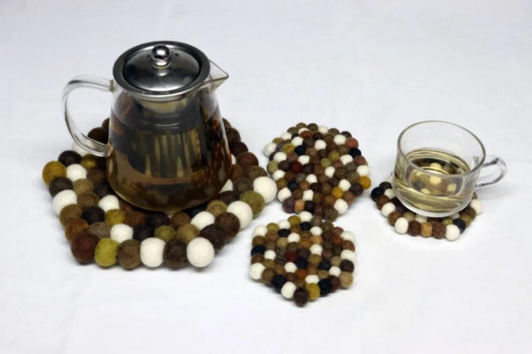 Earth Tone Wool Felt Coasters: Round, Square, or Hex Sets coasters_set