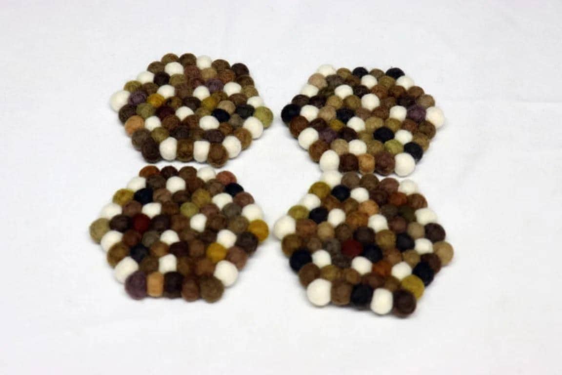 Earth Tone Wool Felt Coasters: Round, Square, or Hex Sets coasters_set
