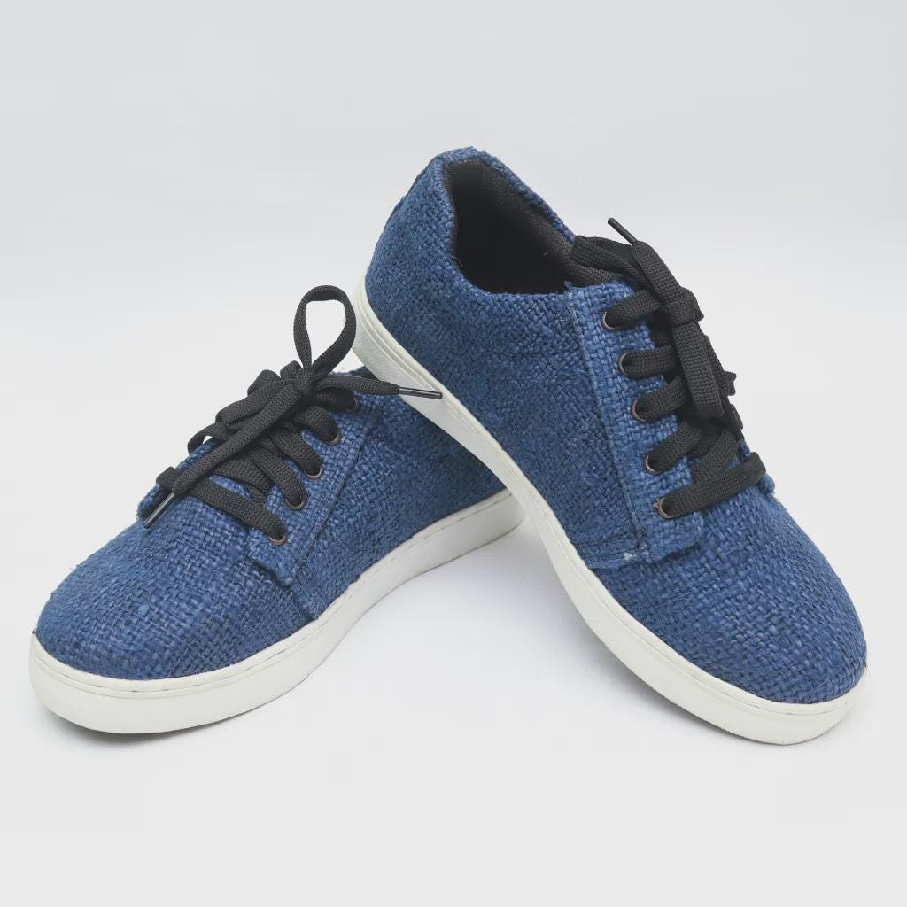 Eco - Friendly Handmade Blue Hemp Sneakers | Organic Unisex Casual Footwear | Durable Vegan Shoes Blue_Hemp_Sneakers