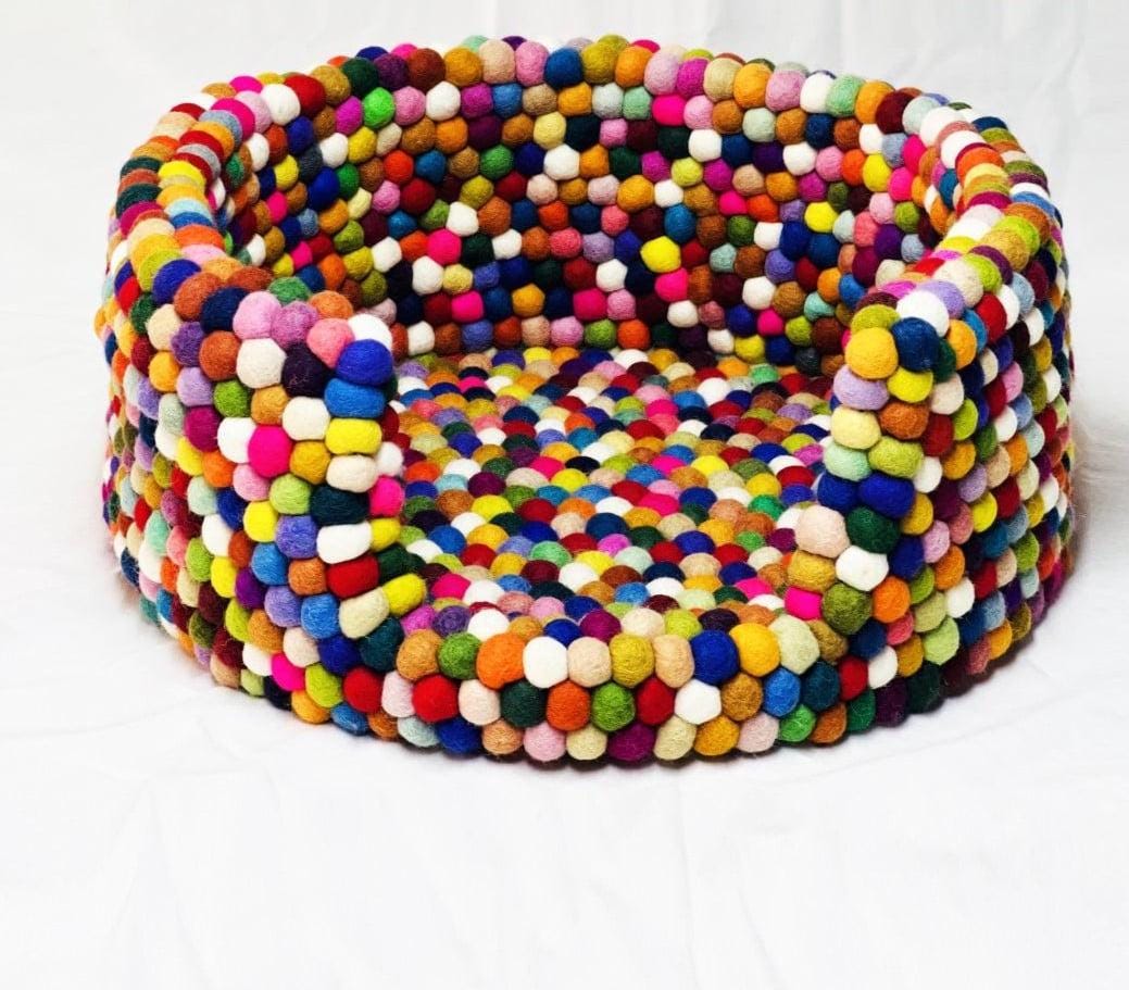 Eco - Friendly Handmade Felt Dog Bed: Cozy Cave House in Natural or Multicolor Wool Custom_Size_Dog_Bed