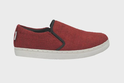 Eco - Friendly Red Hemp Slip - On Sneakers: Handmade Unisex Vegan Sustainable Footwear for Casual Wear Eco_Conscious_Shoes