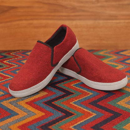 Eco - Friendly Red Hemp Slip - On Sneakers: Handmade Unisex Vegan Sustainable Footwear for Casual Wear Eco_Conscious_Shoes
