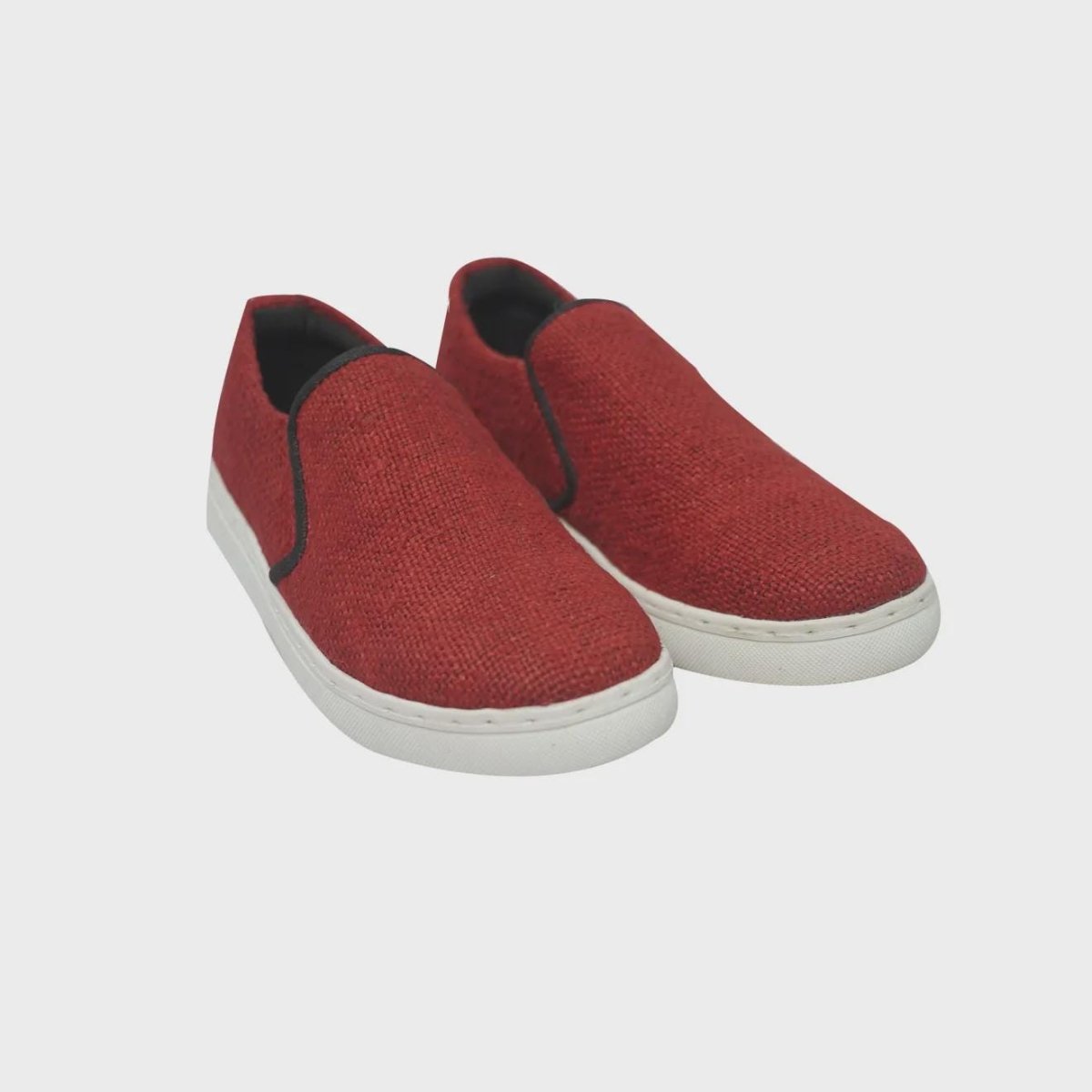 Eco - Friendly Red Hemp Slip - On Sneakers: Handmade Unisex Vegan Sustainable Footwear for Casual Wear Eco_Conscious_Shoes