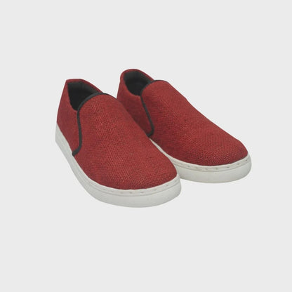 Eco - Friendly Red Hemp Slip - On Sneakers: Handmade Unisex Vegan Sustainable Footwear for Casual Wear Eco_Conscious_Shoes