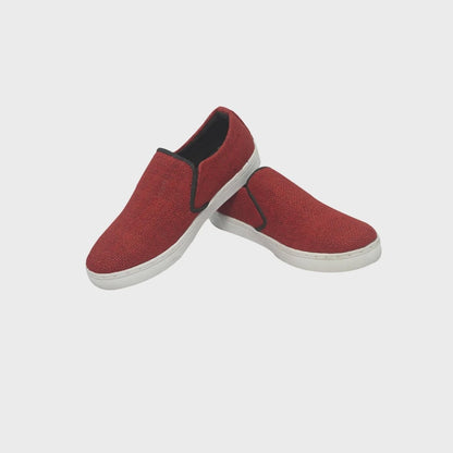 Eco - Friendly Red Hemp Slip - On Sneakers: Handmade Unisex Vegan Sustainable Footwear for Casual Wear Eco_Conscious_Shoes