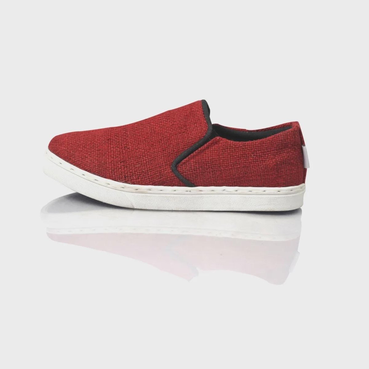 Eco - Friendly Red Hemp Slip - On Sneakers: Handmade Unisex Vegan Sustainable Footwear for Casual Wear Eco_Conscious_Shoes