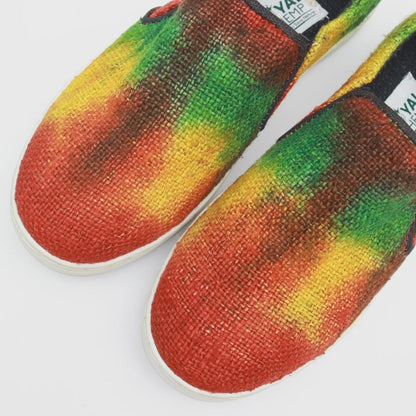 Eco - Friendly Tie Dye Rasta Hemp Slip - On Sneakers | Handmade Vegan Unisex Festival Shoes Bright_Hues_Footwear