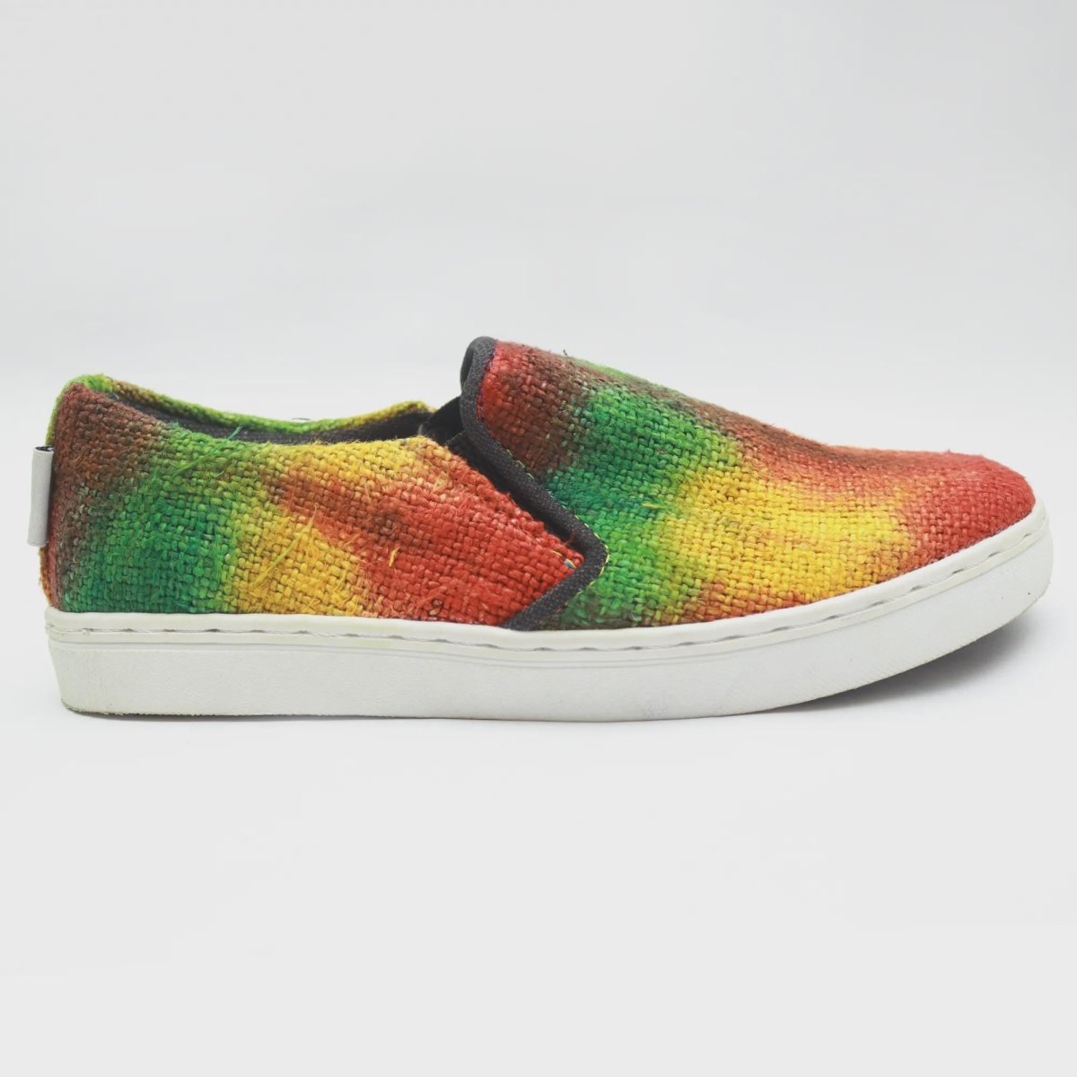 Eco - Friendly Tie Dye Rasta Hemp Slip - On Sneakers | Handmade Vegan Unisex Festival Shoes Bright_Hues_Footwear
