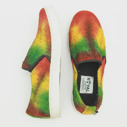 Eco - Friendly Tie Dye Rasta Hemp Slip - On Sneakers | Handmade Vegan Unisex Festival Shoes Bright_Hues_Footwear