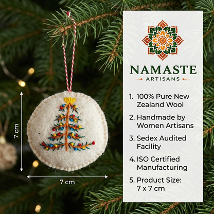 Embroidered Christmas Tree Wool Felt Ornament – Handmade & Shatterproof