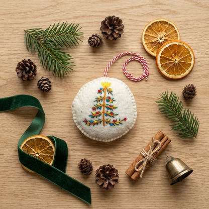Embroidered Christmas Tree Wool Felt Ornament – Handmade & Shatterproof