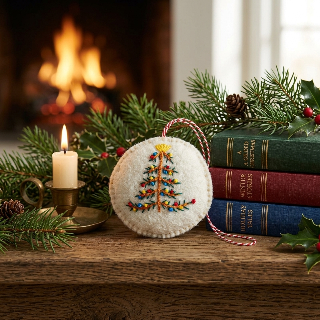 Namaste Artisans Embroidered Heart Wool Felt Christmas Ornament – Handmade & Shatterproof