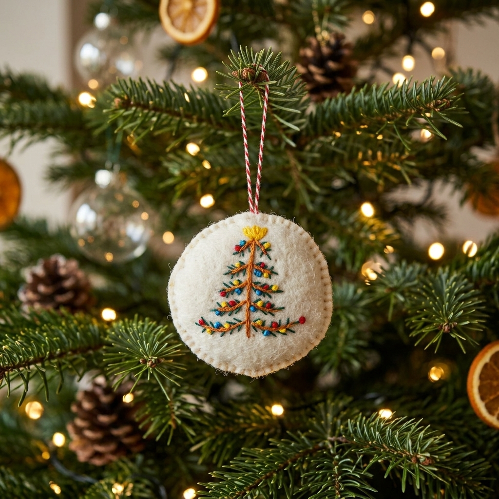 Namaste Artisans Embroidered Heart Wool Felt Christmas Ornament – Handmade & Shatterproof