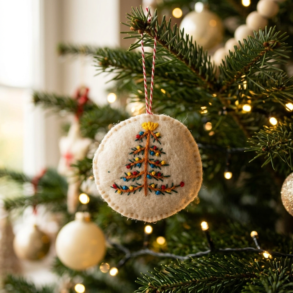 Namaste Artisans Embroidered Heart Wool Felt Christmas Ornament – Handmade & Shatterproof