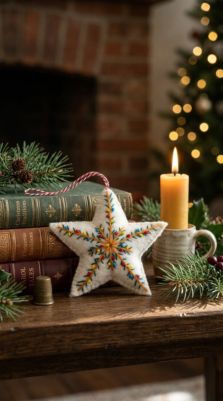 Namaste Artisans Embroidered Star Wool Felt Christmas Ornament – Handmade & Shatterproof