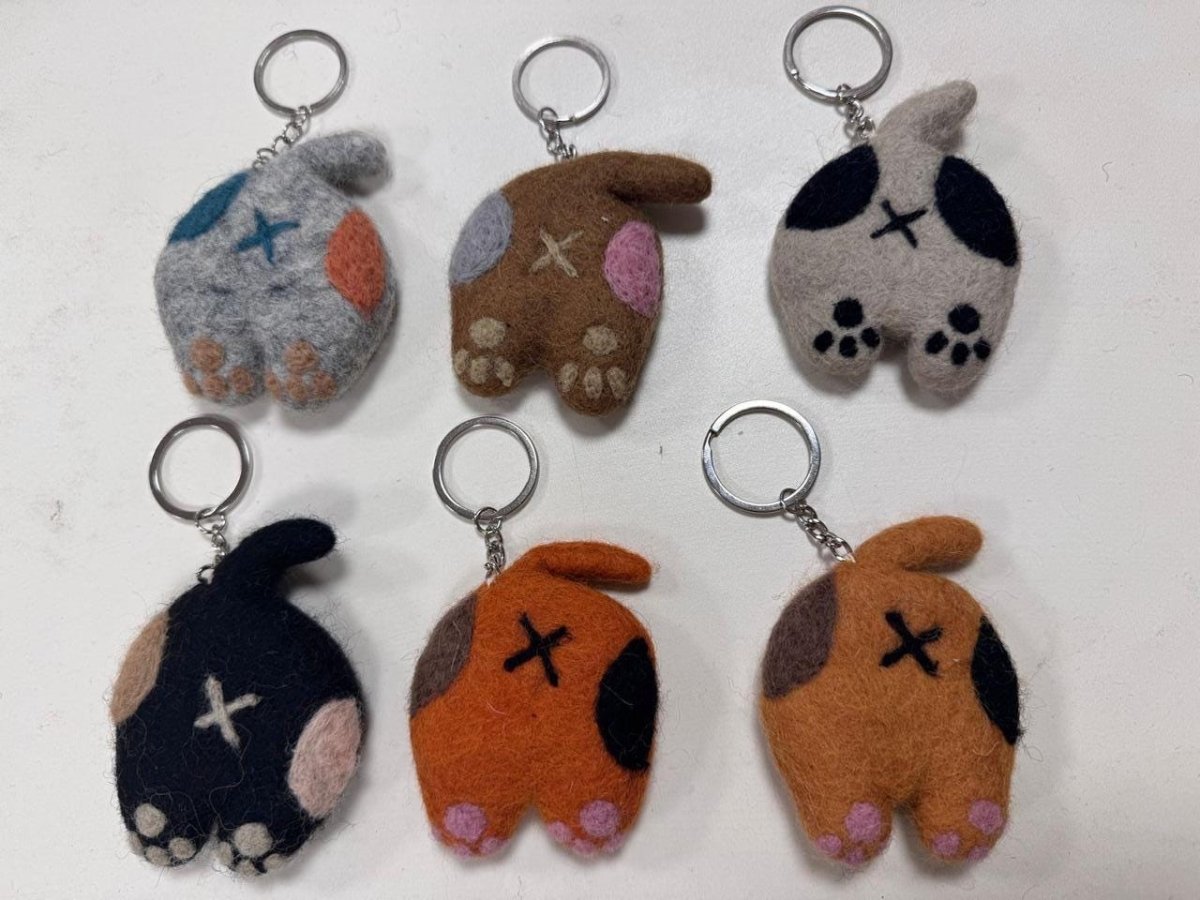 Felt Cat Butt Keychain: Handmade Wool Charm from Nepal Cat_Lover_Gift