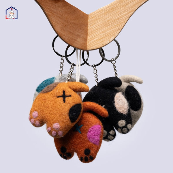 Felt Cat Butt Keychain: Handmade Wool Charm from Nepal Cat_Lover_Gift