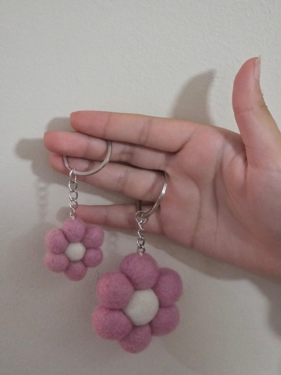Felt Daisy Keychain — Pastel Flower Pom Wool Key Ring, Handmade in Nepal Delicate_Felt_Daisy