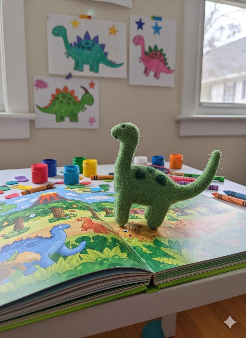 Felt Dinosaur Toy: Green T - Rex Wool Animal (Fair Trade, Handmade) Felt