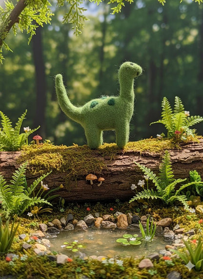 Felt Dinosaur Toy: Green T - Rex Wool Animal (Fair Trade, Handmade) Felt