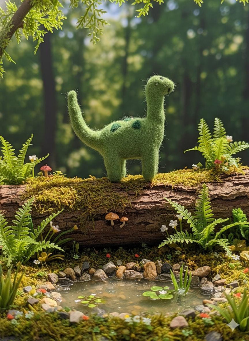 Felt Dinosaur Toy: Green T - Rex Wool Animal (Fair Trade, Handmade) Felt