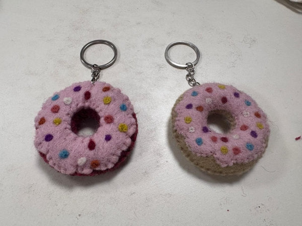 Felt Donut Keychain – Pink Sprinkle Wool Key Ring, Handmade in Nepal Felt