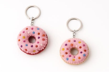 Felt Donut Keychain – Pink Sprinkle Wool Key Ring, Handmade in Nepal Felt