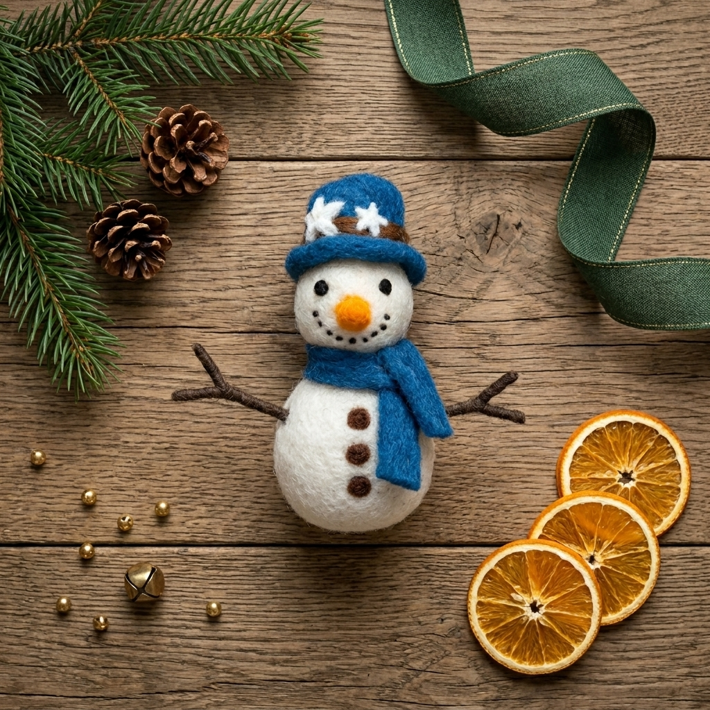 Namaste Artisans Felt Snowman with Blue Hat Christmas Ornament – Handmade & Shatterproof