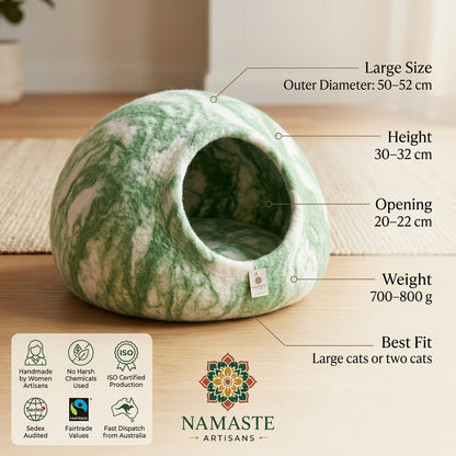 Green Marble Wool Cat Cave Bed