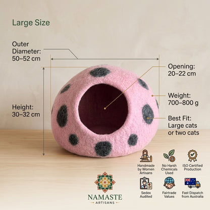 Pink Polka Dot Wool Cat Cave Bed
