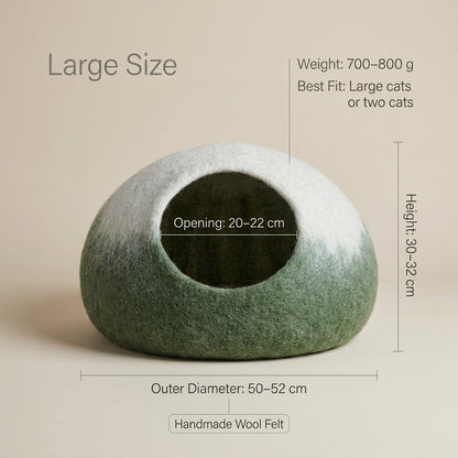 Green Ombre Wool Cat Cave Bed