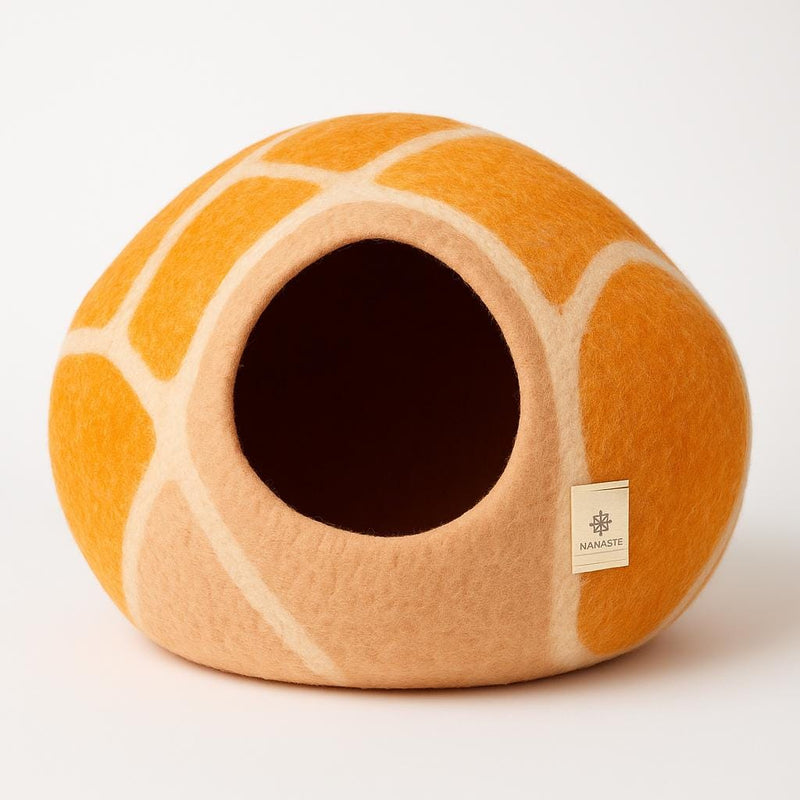 Giraffe Pattern Cat Cave: Soft Wool Felt, Orange & Cream Cat_Ear_Cave