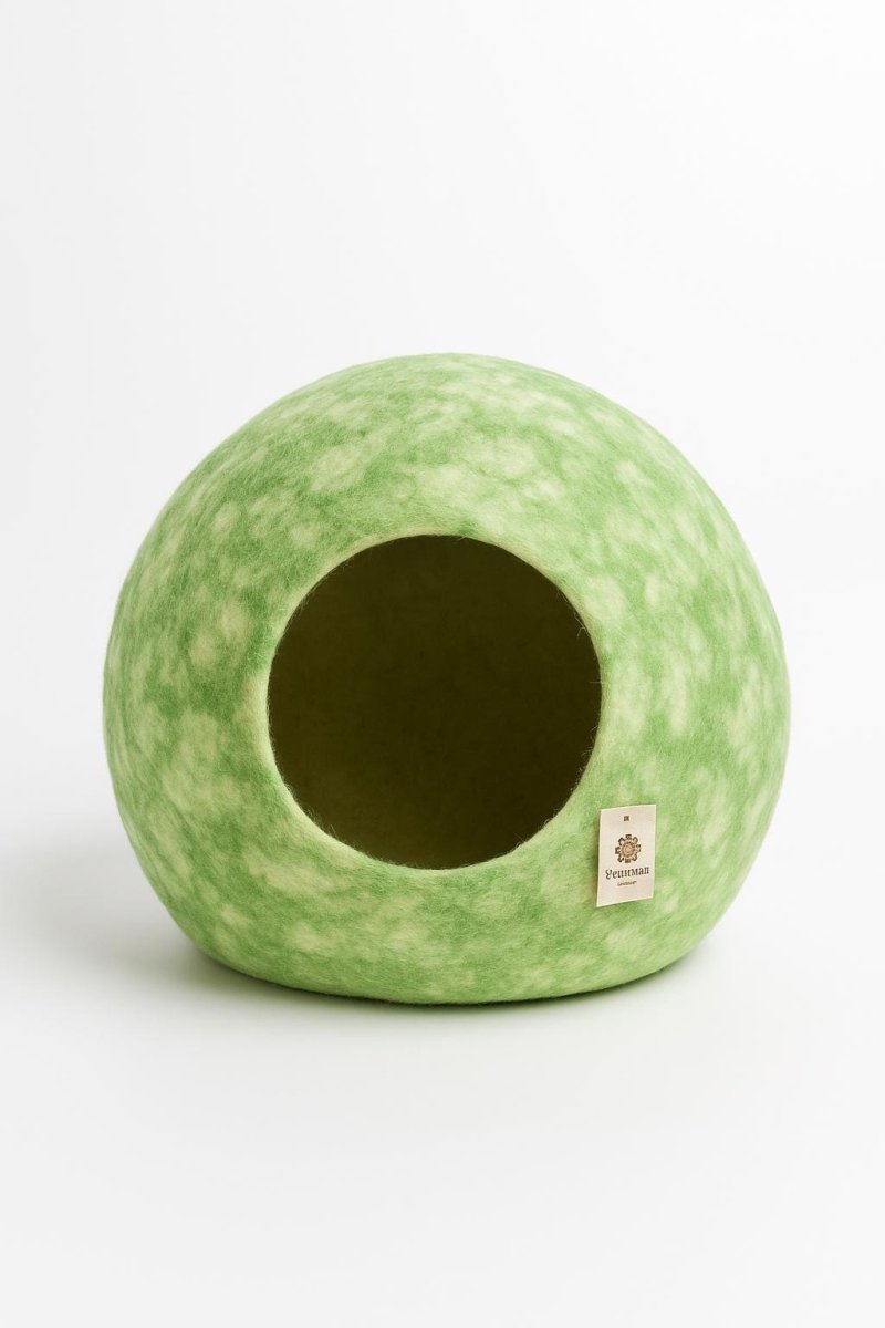 Green Marble Cat Cave: Wool Felt Pet Pod, Handmade in Nepal Cat_Cave_Pod