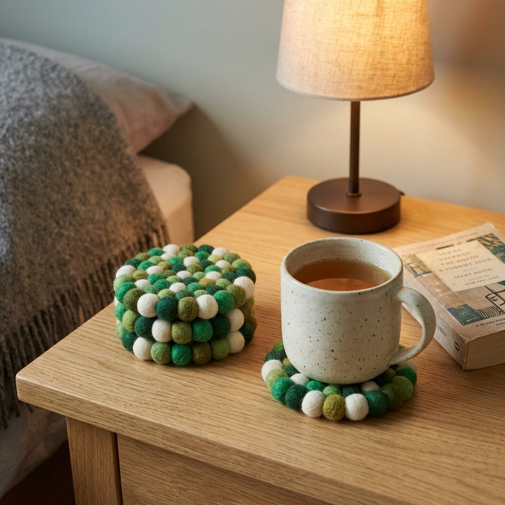 Namaste Artisans Handcrafted Round Wool Felt Coasters - Set of 4