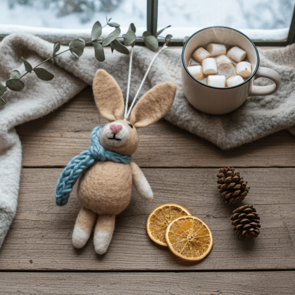 Hand - Stitched Wool Felt Bunny Ornament (Blue)namaste artisans