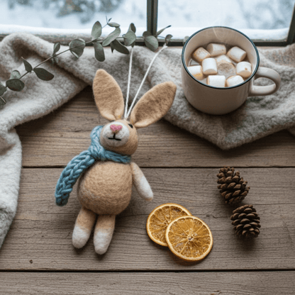 Hand - Stitched Wool Felt Bunny Ornament (Blue)namaste artisans