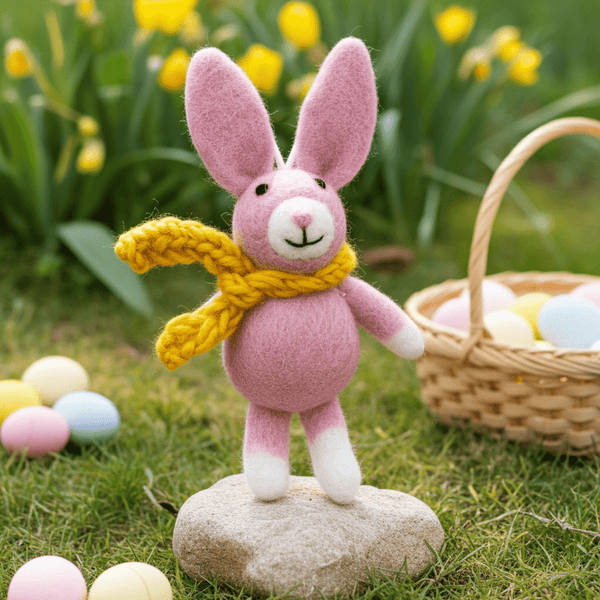 Hand - Stitched Wool Felt Bunny Ornament (White with Pink Ears)namaste artisans