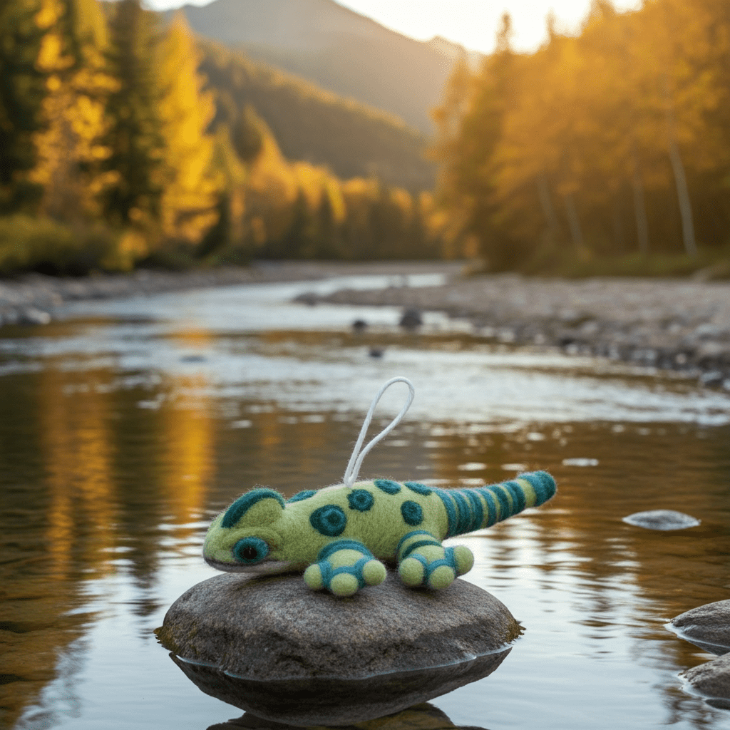Hand - Stitched Wool Felt Lizard Christmas Ornament (Green Gecko)namaste artisans