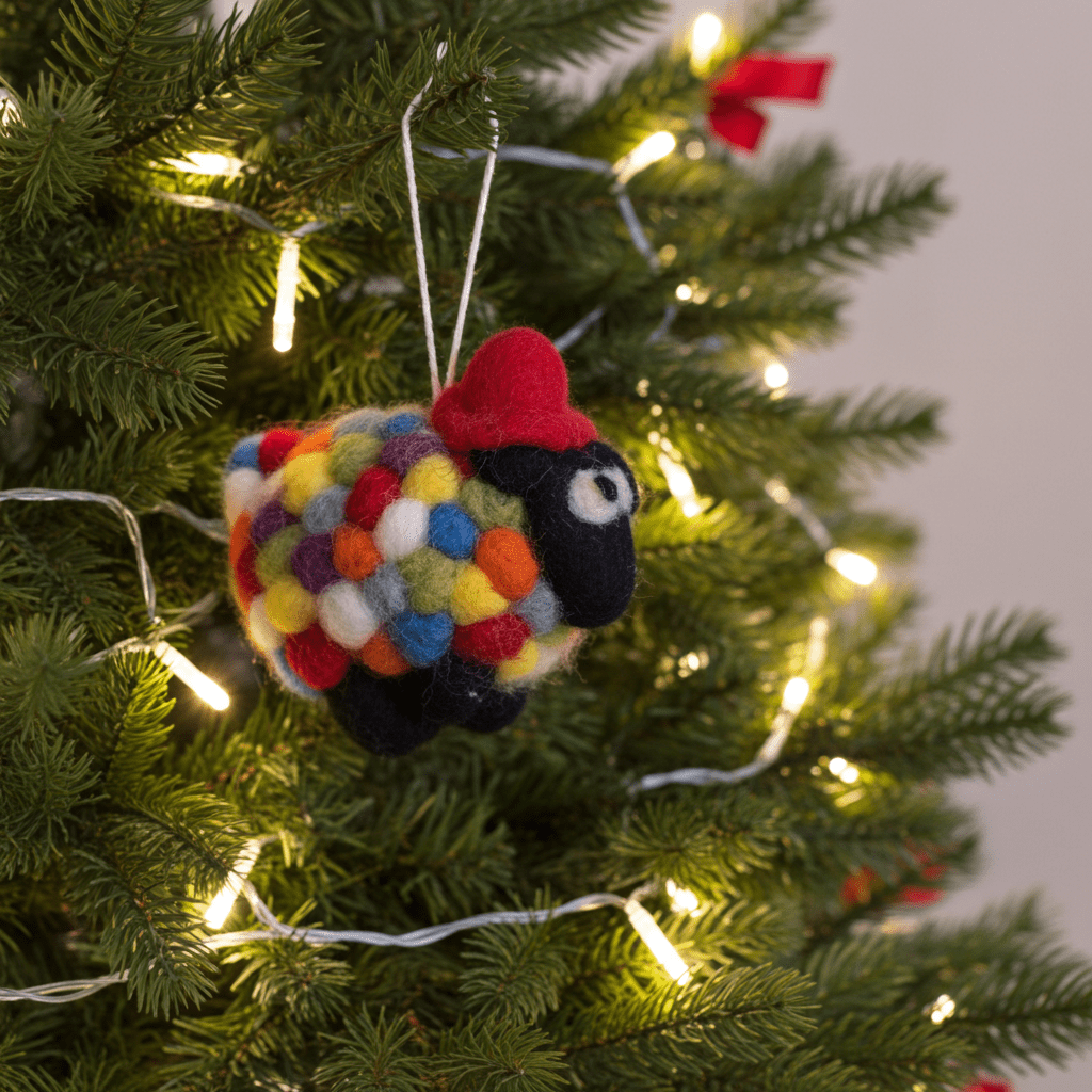 Hand - Stitched Wool Felt Sheep Ornament (Polka Dot Fleece)namaste artisans